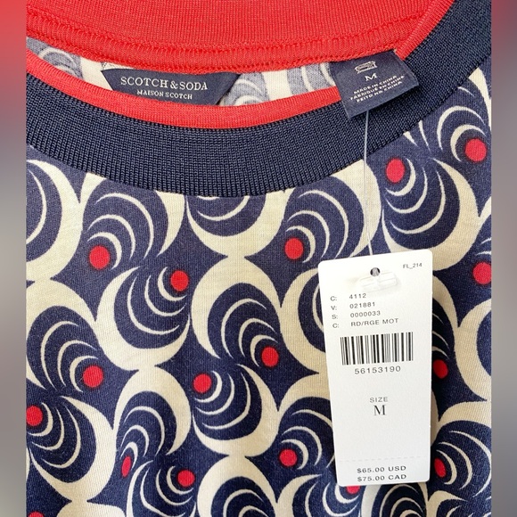 NWT Anthropologie SCOTCH & SODA Red, Blue, & Cream Tee. Medium. Graphic Print - Picture 5 of 9